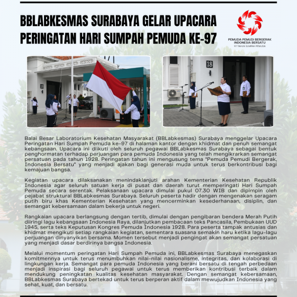BBLabkesmas Surabaya Gelar Upacara Peringatan Hari Sumpah Pemuda ke-97